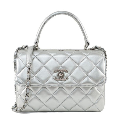 Chanel Trendy CC Top Handle Flap Bag 2-Way Shoulder Silver Color