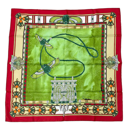 Cartier Scarab Pattern Silk Green Red Scarf