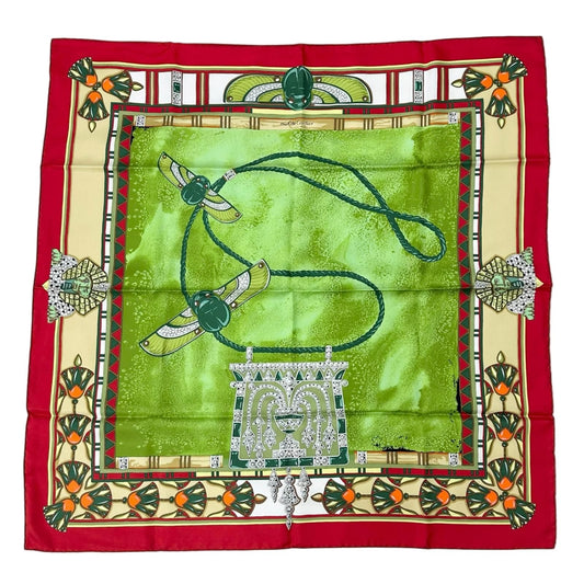 Cartier Scarab Pattern Silk Green Red Scarf