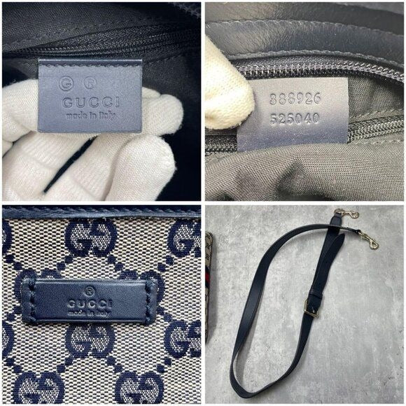 Gucci GG Supreme Ophidia Sherry Line Crossbody Bag Web Canvas Navy Tan