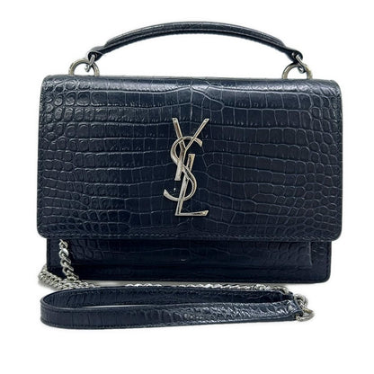 Saint Laurent Paris Wallet Sunset Chain Navy Embossed Leather