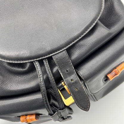 Gucci Bamboo Black Brown Gold Leather Backpack — view 15