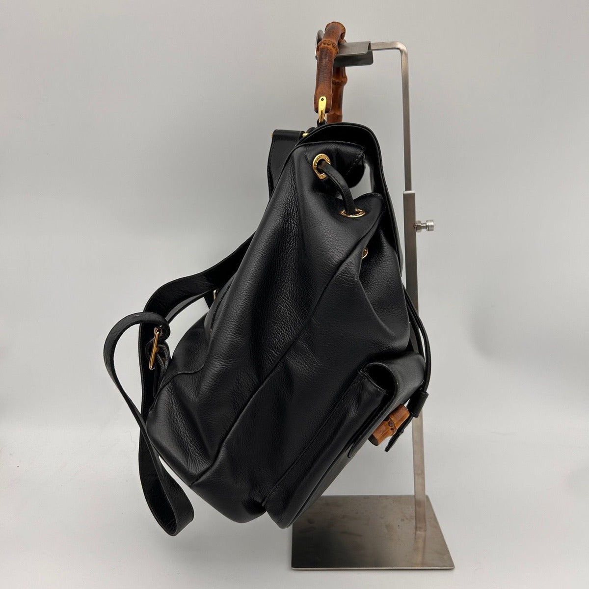 Gucci Bamboo Black Brown Gold Leather Backpack — view 4