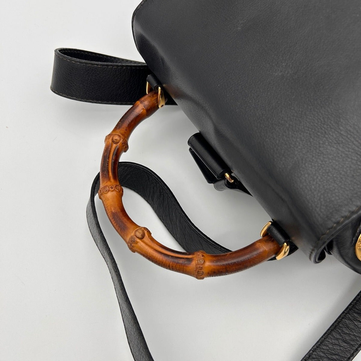 Gucci Bamboo Black Brown Gold Leather Backpack — view 8
