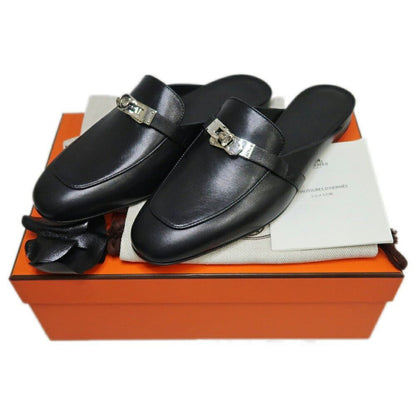 Hermes Oz Mule 38 Black Silver Leather Shoes — view 10