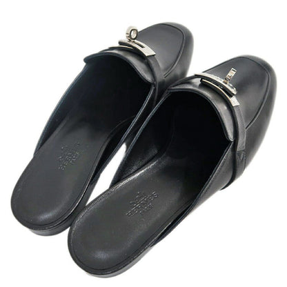 Hermes Oz Mule 38 Black Silver Leather Shoes — view 4