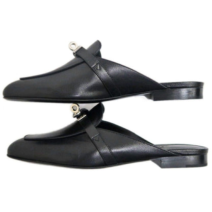 Hermes Oz Mule 38 Black Silver Leather Shoes — view 5
