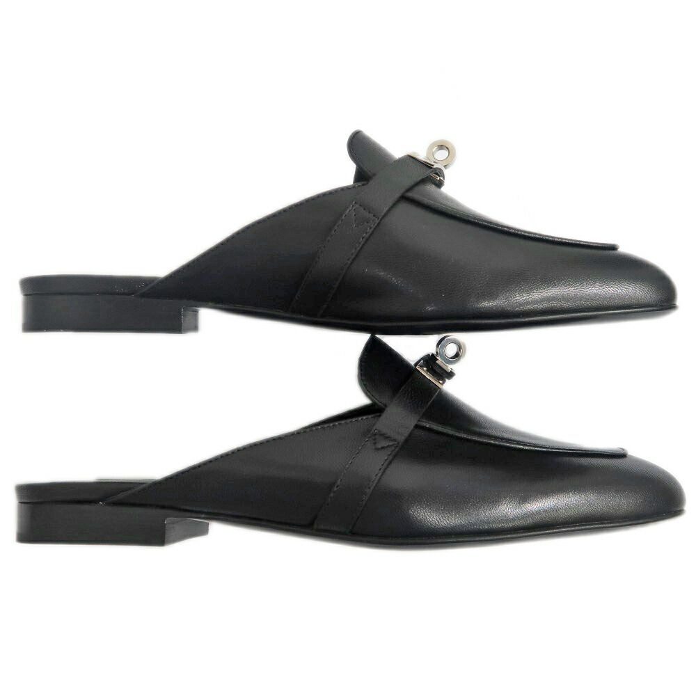 Hermes Oz Mule 38 Black Silver Leather Shoes — view 6