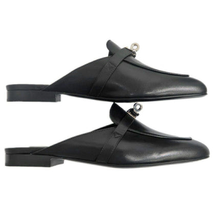Hermes Oz Mule 38 Black Silver Leather Shoes — view 6