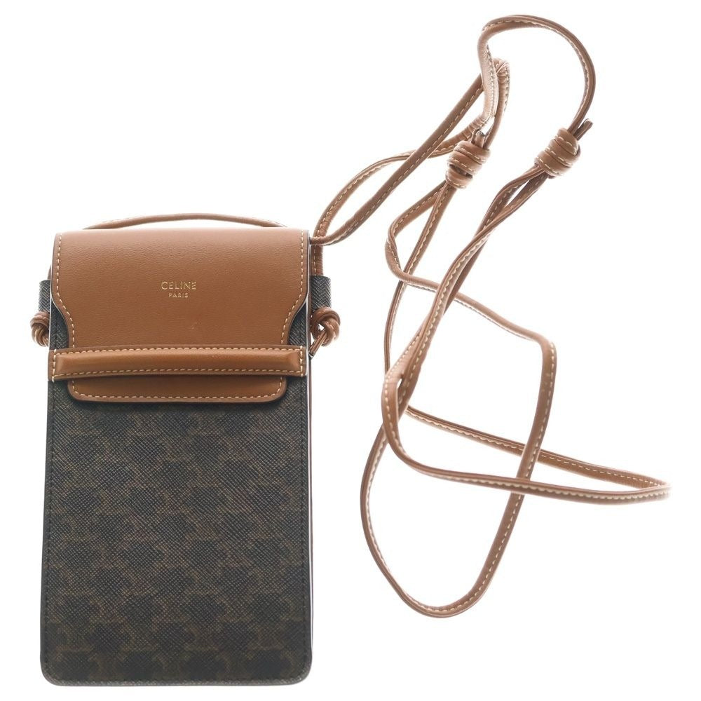 Celine Triomphe Mobile Pouch Mini Shoulder Bag Brown Leather