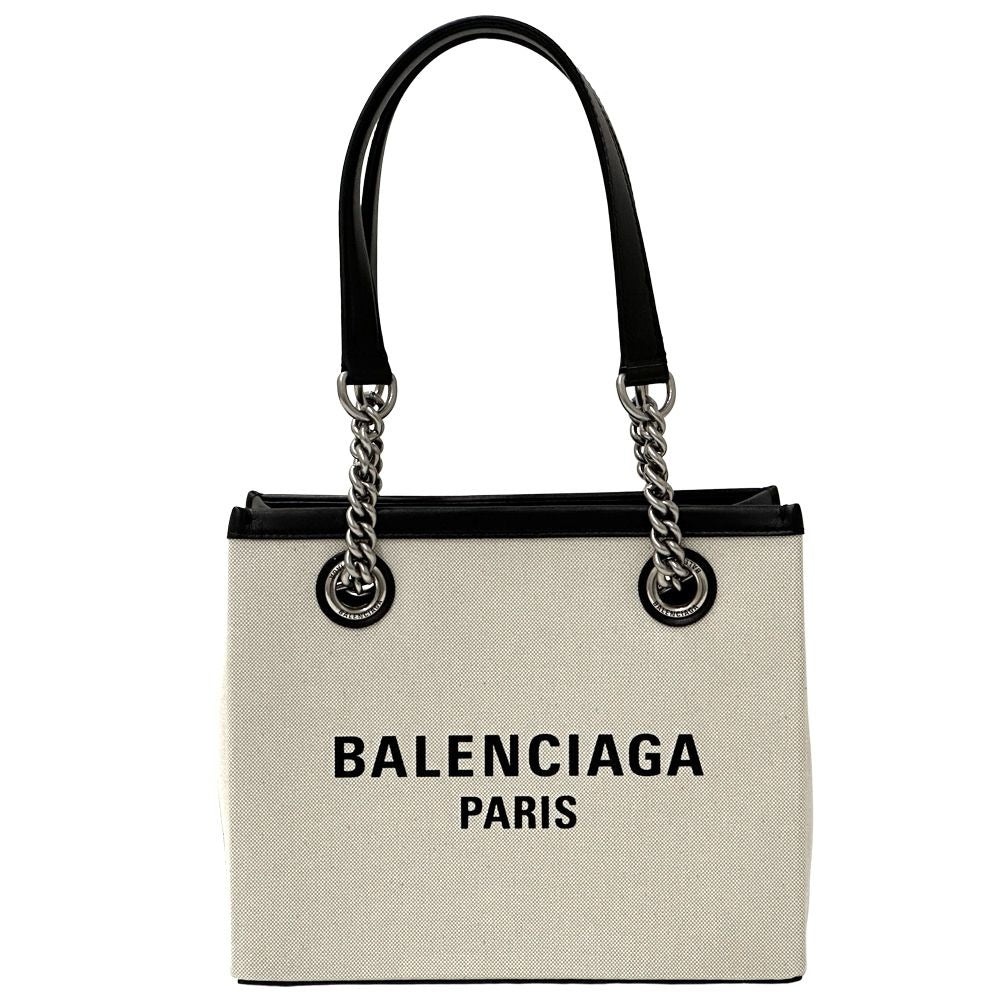 Balenciaga Tote Canvas Duty Free Chain Natural Black