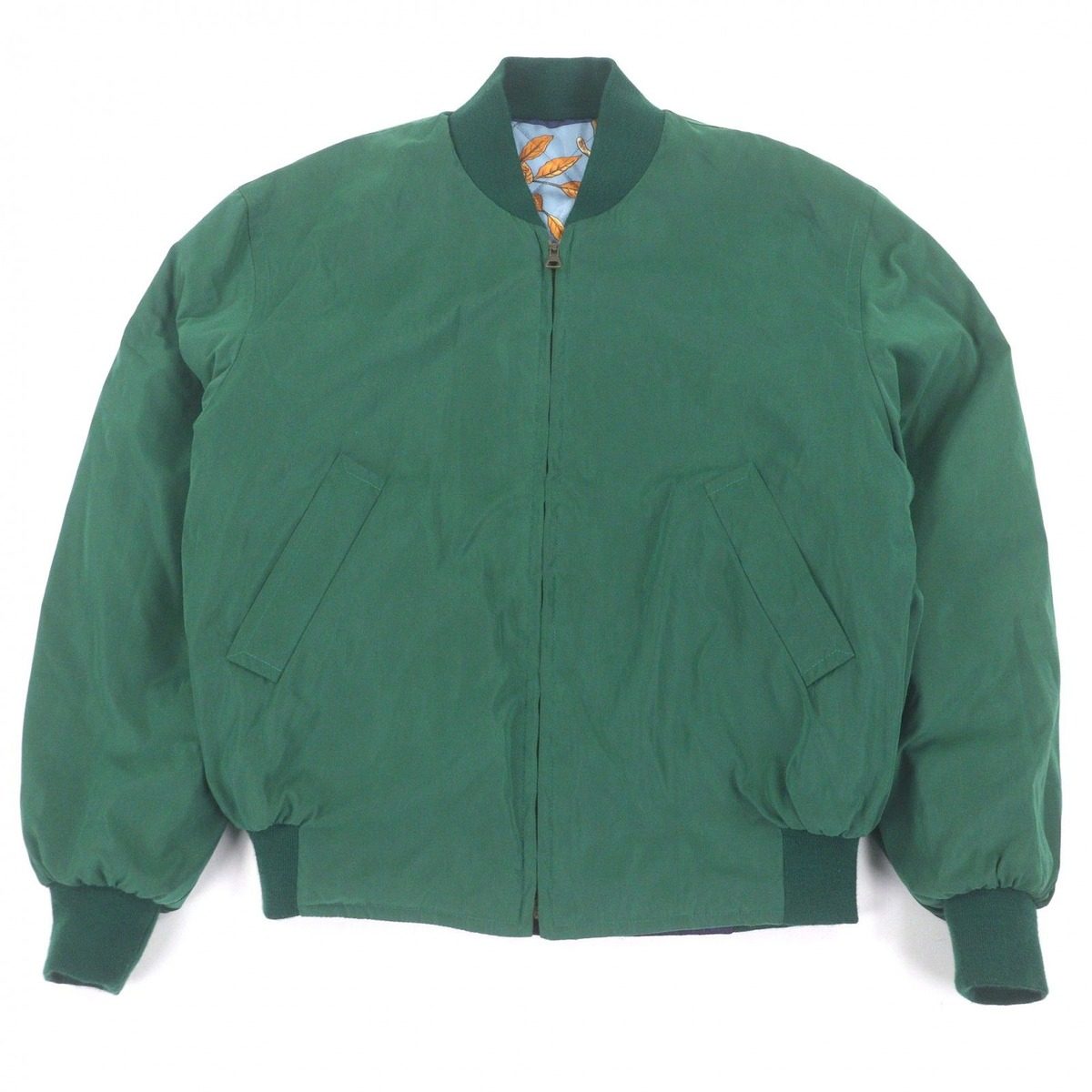 Hermes Vintage Calde Parsevo Silk Polyester Reversible Bomber Jacket Navy Green — view 2