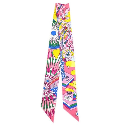Hermes Twilly Source Of Pegase Pegasus Pink Multicolor Yellow Silk Scarf