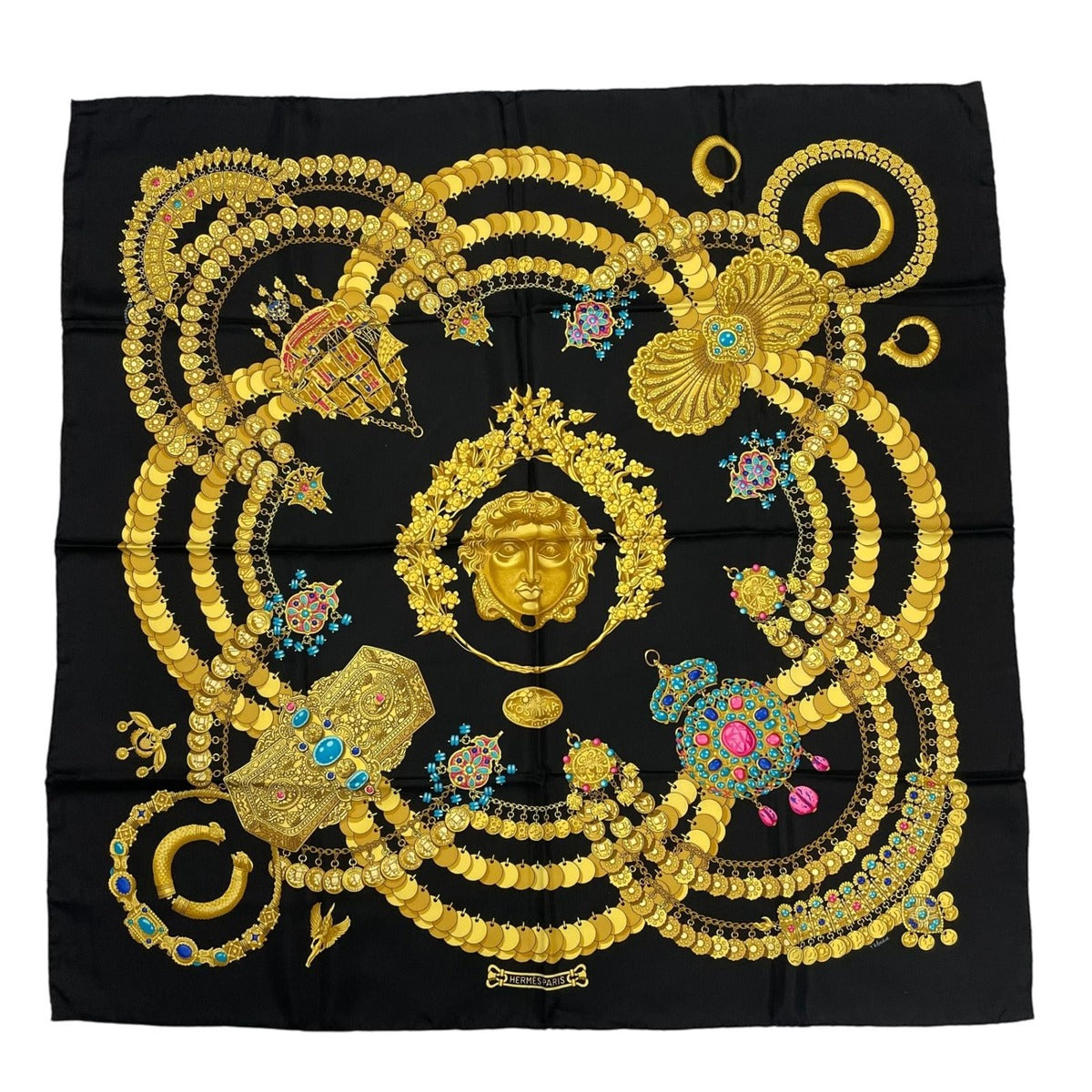 Hermes Scarf Carre 90 Silk Kosmia Space Black