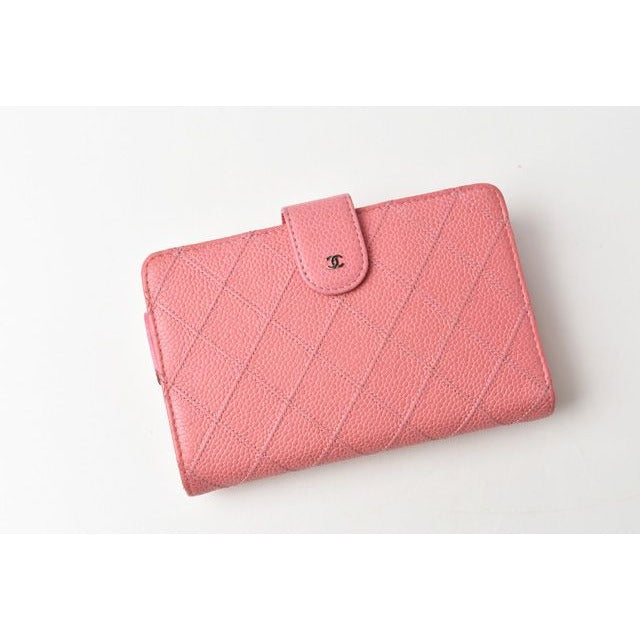 Chanel Wallet 2 Fold Leather Quilted Stitching Rose Silver — view 2