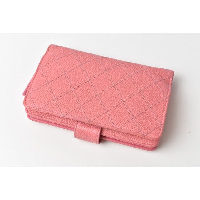 Chanel Wallet 2 Fold Leather Quilted Stitching Rose Silver — view 3