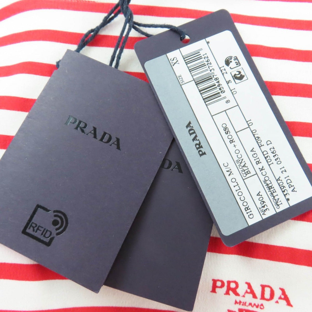 Prada Cotton Triangle Logo Border Pattern Short Sleeve T-Shirt Red White XS — view 12
