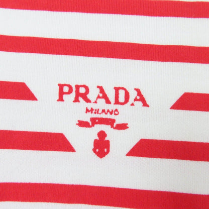 Prada Cotton Triangle Logo Border Pattern Short Sleeve T-Shirt Red White XS — view 5