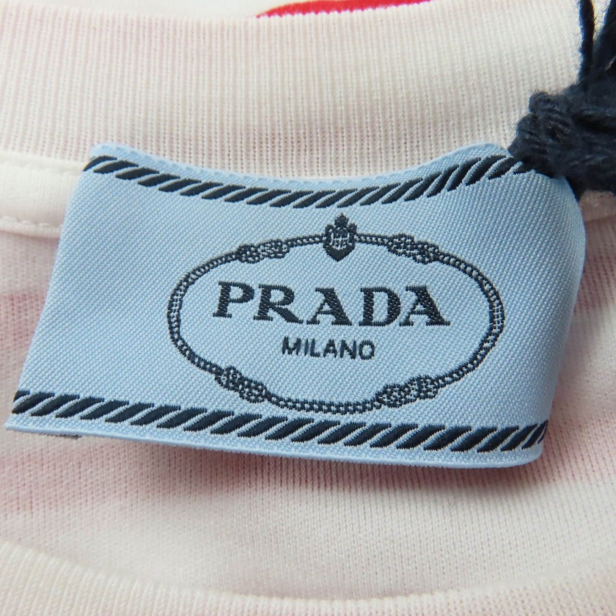 Prada Cotton Triangle Logo Border Pattern Short Sleeve T-Shirt Red White XS — view 6