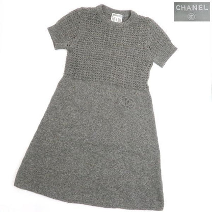 Chanel Sports Line Knit Dress 09 A Coco Mark Wool Cashmere Short