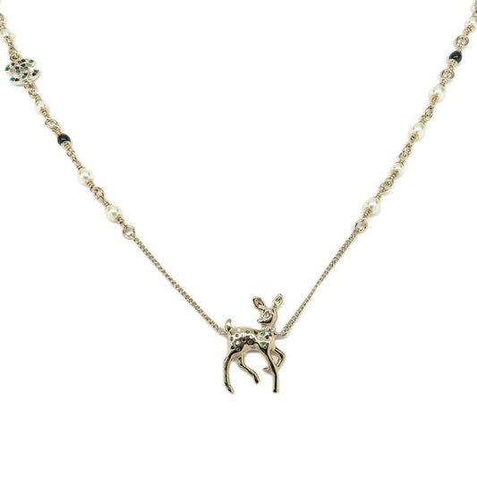 Chanel Bambi Necklace Faux Pearl Gold Stone Accessory