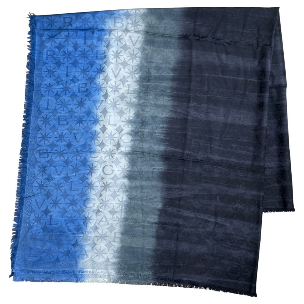 Bvlgari Logomania Scarf Shawl Logo Gradient Black Blue Silk Wool