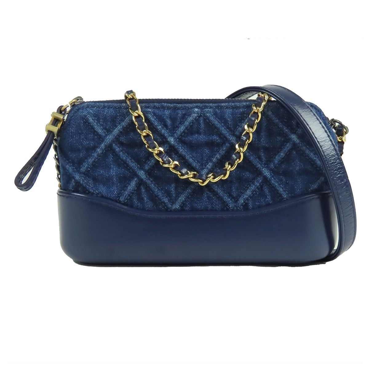 Chanel Gabriel de Clutch Blue Gold Silver Denim Leather Chain Wallet Shoulder
