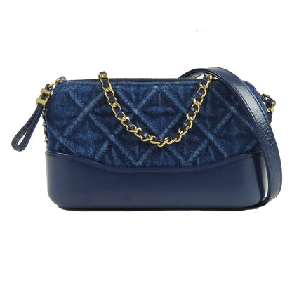 Chanel Gabriel de Clutch Blue Gold Silver Denim Leather Chain Wallet Shoulder