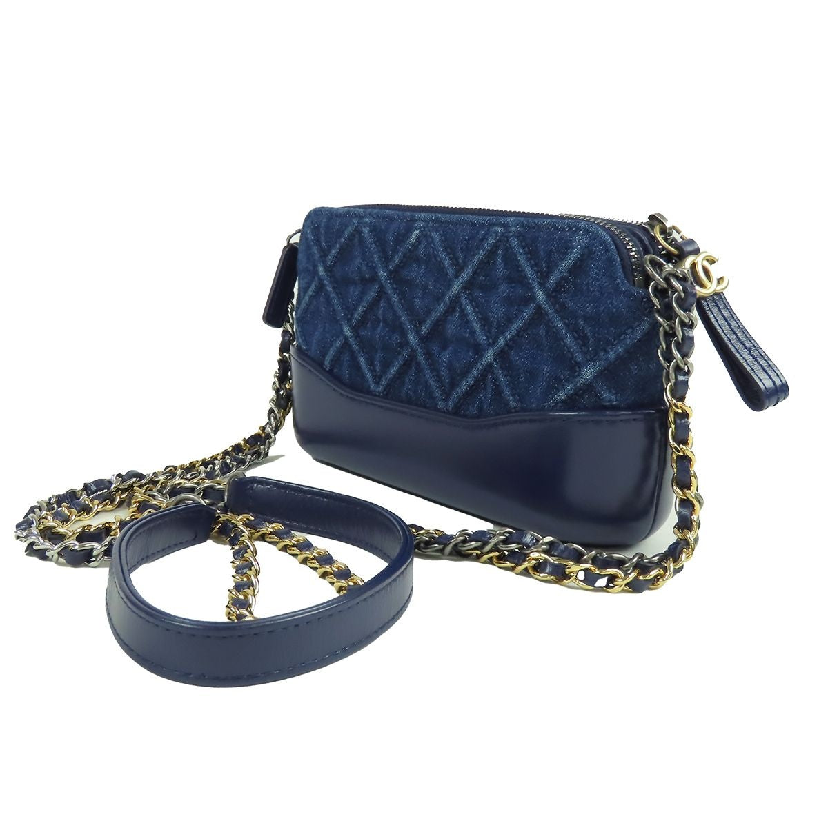 Chanel Gabriel de Clutch Blue Gold Silver Denim Leather Chain Wallet Shoulder — view 2