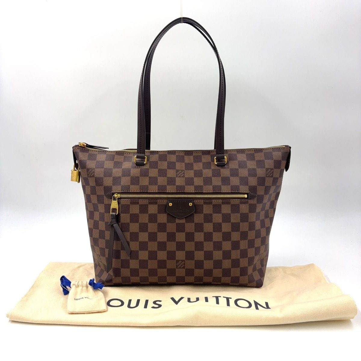 Louis Vuitton Jena MM Damier Ebene Leather Brown Tote Gold — view 14