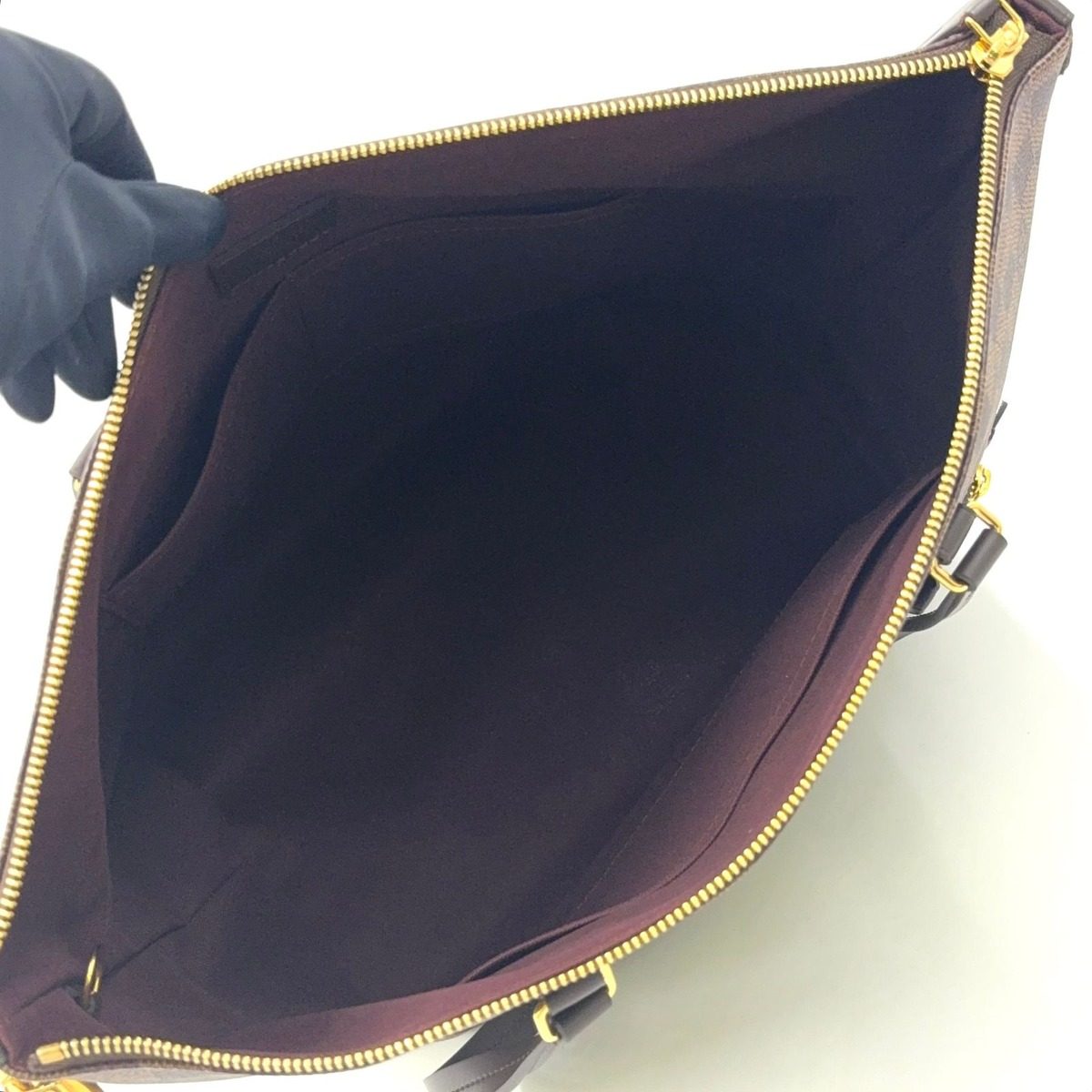 Louis Vuitton Jena MM Damier Ebene Leather Brown Tote Gold — view 3