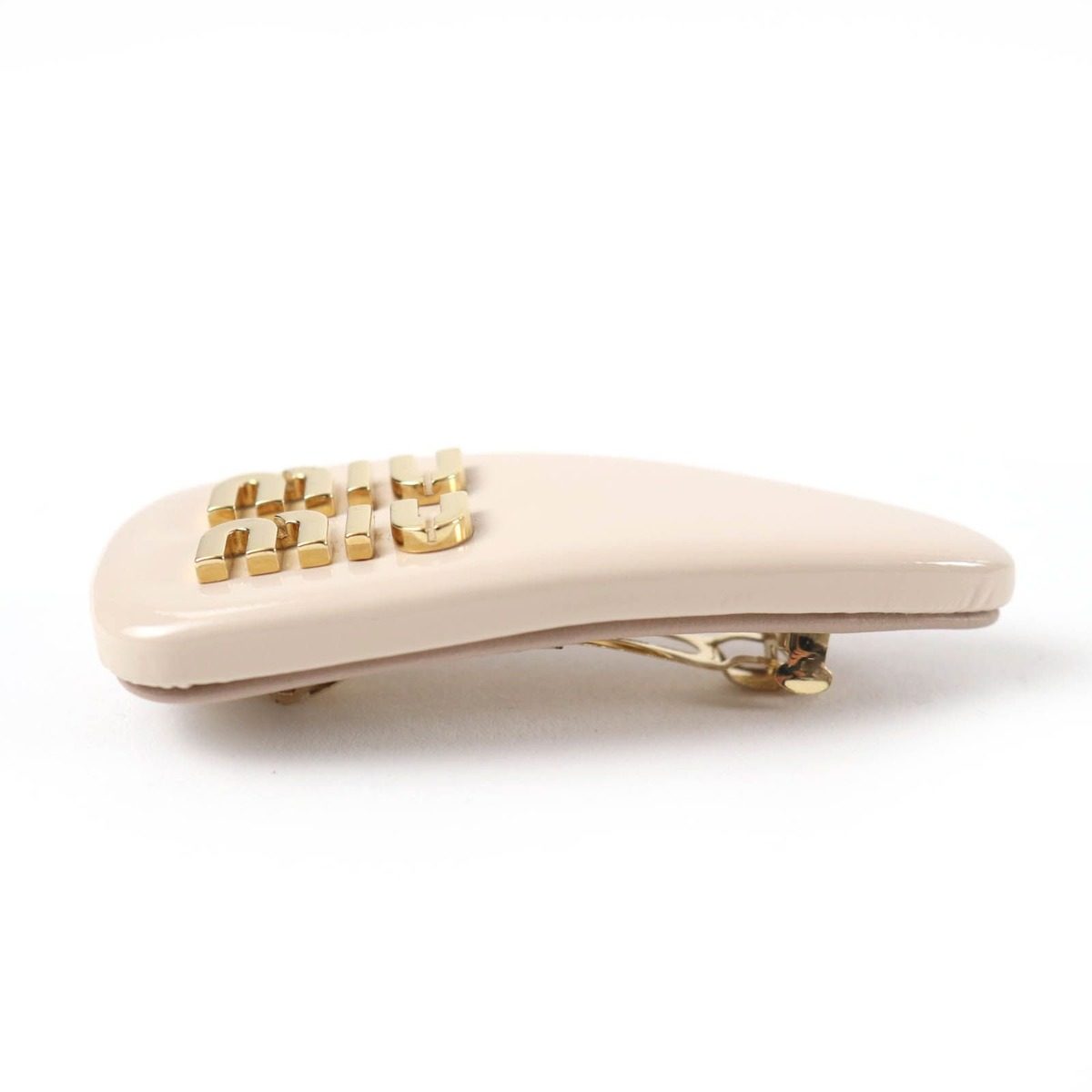 Miu Miu Patent Leather Hair Clip Logo Barrette Beige — view 3
