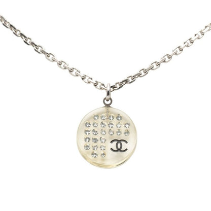 Chanel CC Logo Silver Clear Metal Plastic Necklace