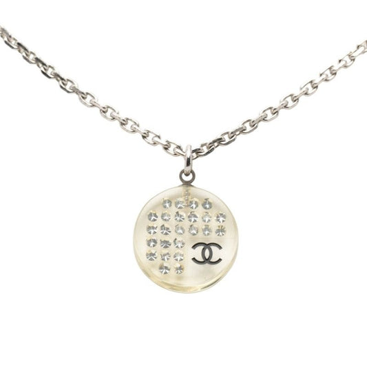 Chanel CC Logo Silver Clear Metal Plastic Necklace