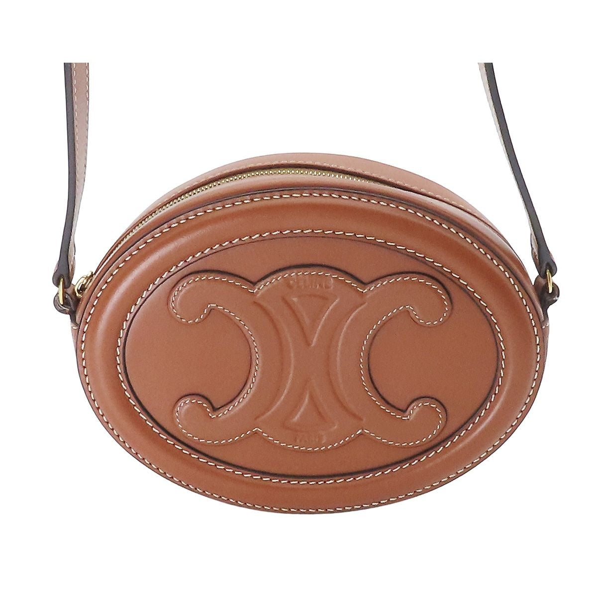 Celine Cuir Triomphe Brown Leather Oval Purse Cross Belt Bag