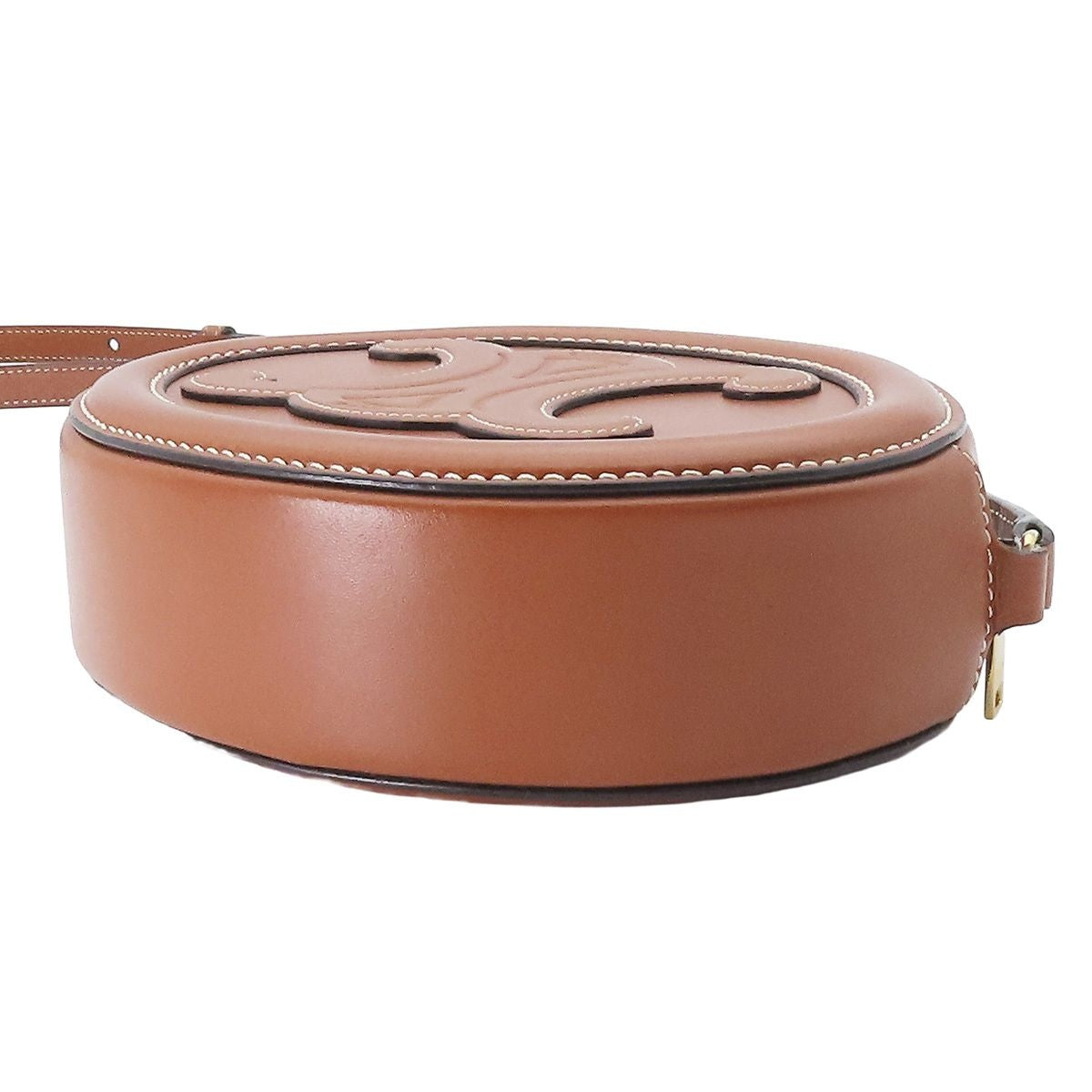 Celine Cuir Triomphe Brown Leather Oval Purse Cross Belt Bag — view 3