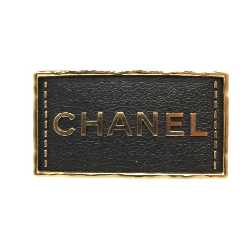 Chanel A23 S Logo Leather Metal Black Gold Brooch 0383