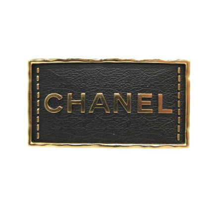 Chanel A23 S Logo Leather Metal Black Gold Brooch 0383