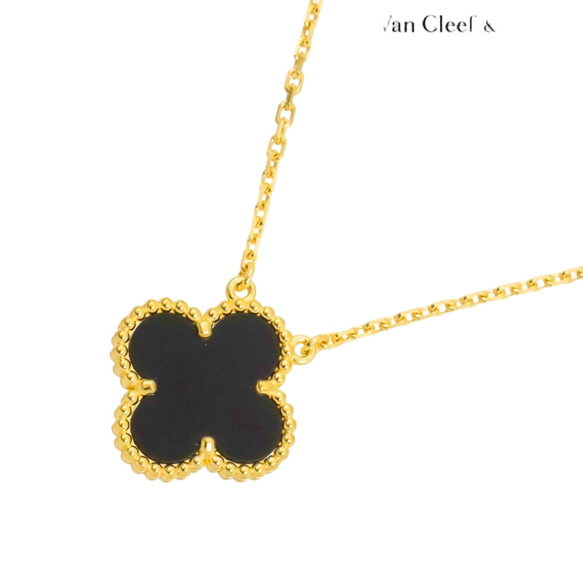 Van Cleef & Arpels Vintage Alhambra Onyx Necklace 42 cm 18k YG