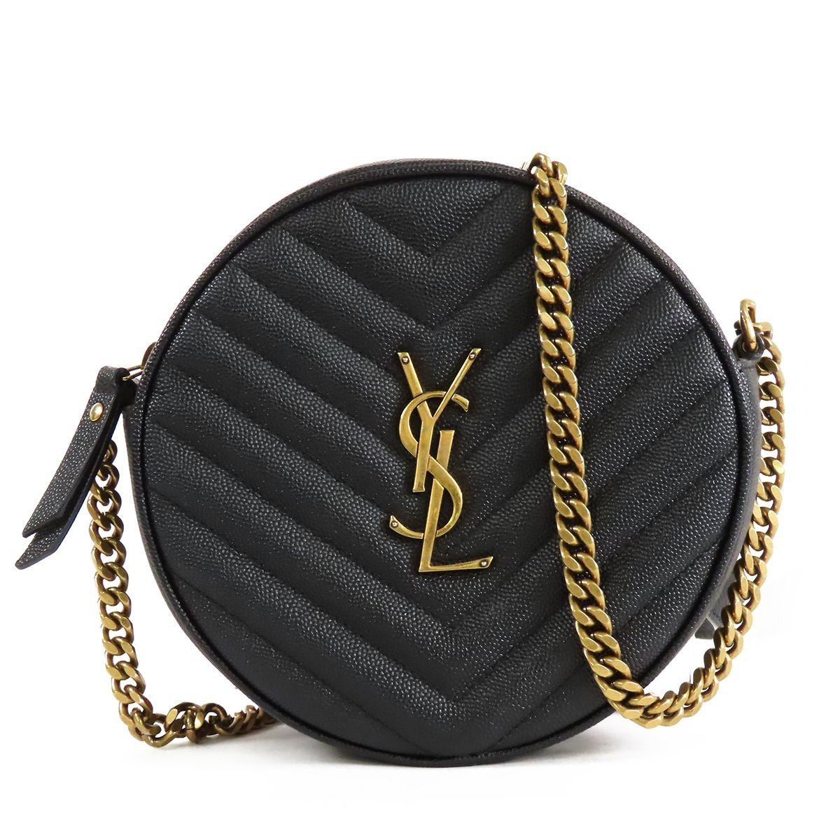 Saint Laurent Vinyl Chain Shoulder Bag Black Leather Cassandra Logo