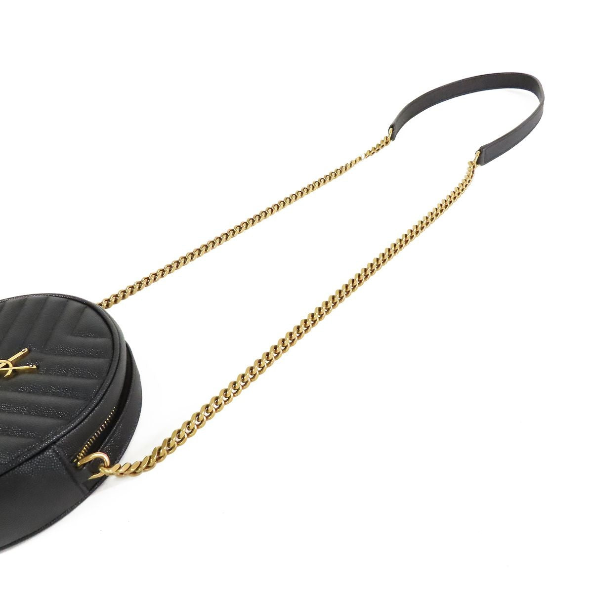 Saint Laurent Vinyl Chain Shoulder Bag Black Leather Cassandra Logo — view 4