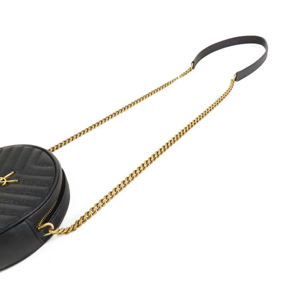 Saint Laurent Vinyl Chain Shoulder Bag Black Leather Cassandra Logo — view 4
