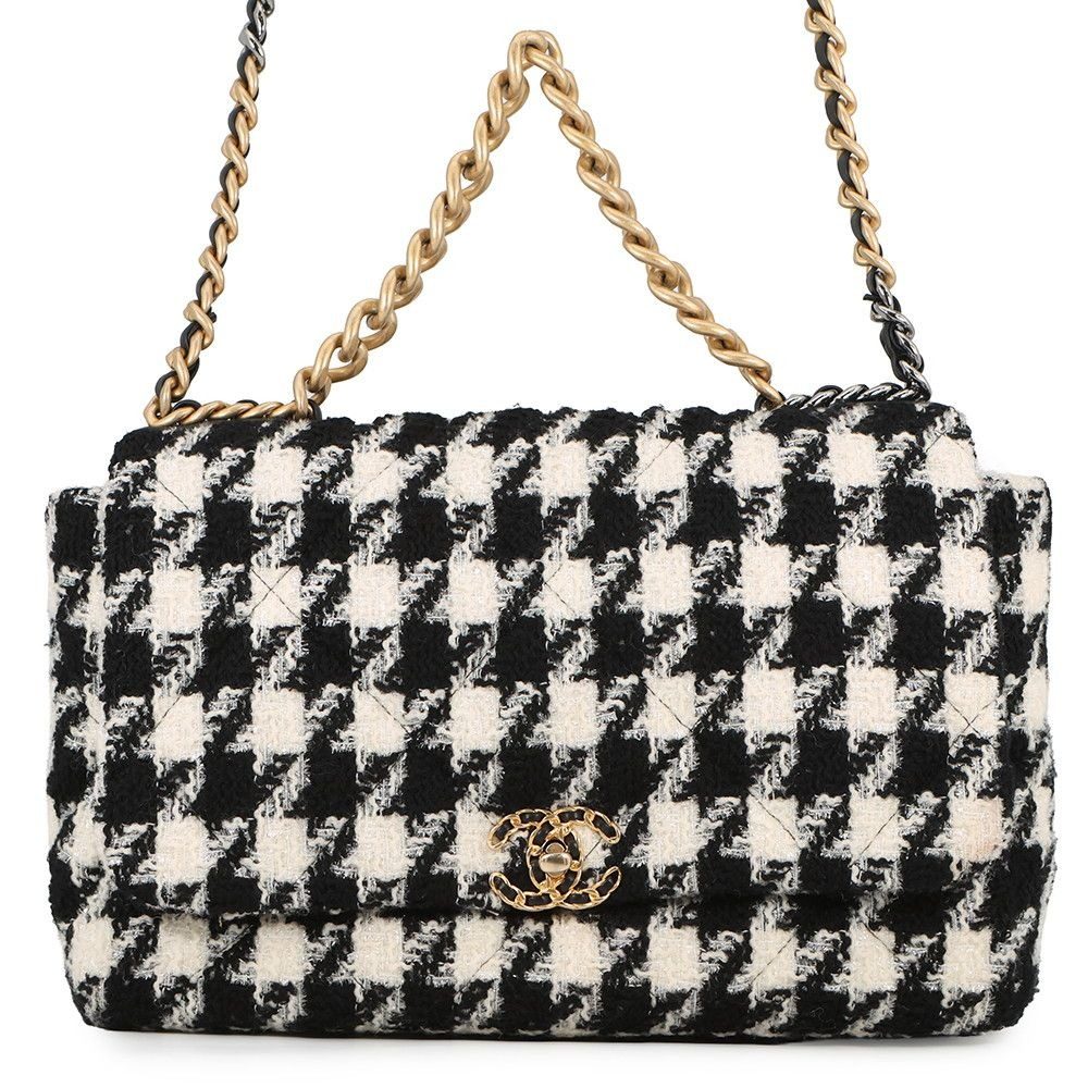 Chanel Chain Shoulder Bag Dizeneuf Maxi Tweed 2-Way White Black