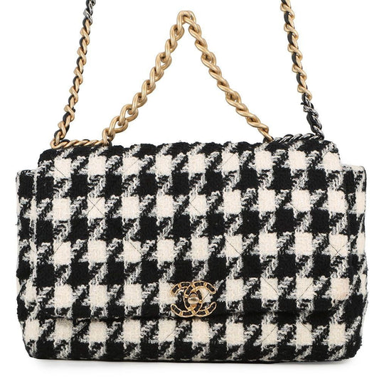 Chanel Chain Shoulder Bag Dizeneuf Maxi Tweed 2-Way White Black