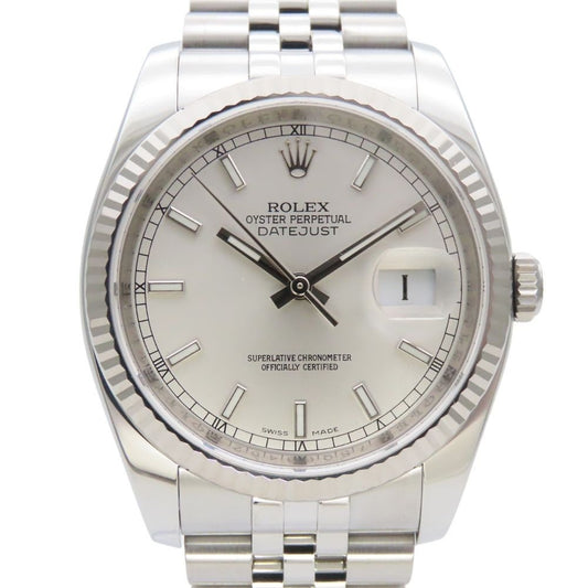 Rolex Watch Datejust 36 Stainless Steel 18k White Gold Silver Dial Bar Index