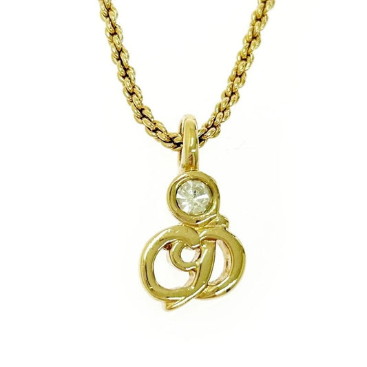 Christian Dior GP Rhinestone CD Logo Necklace Gold