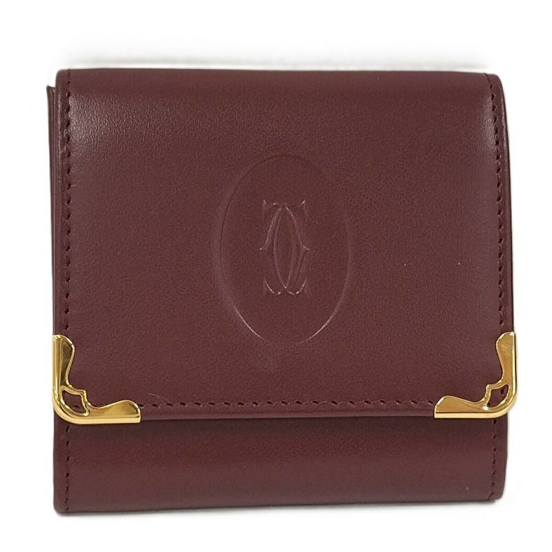 Cartier Bifold Wallet Coin Case Must Line Leather Bordeaux