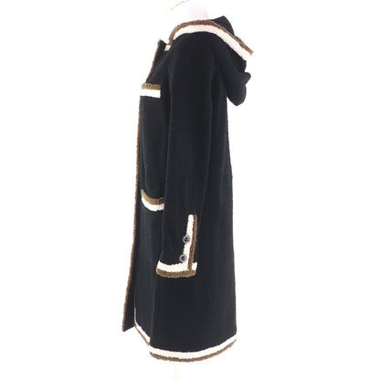 Chanel Lining Silk CC Logo Chain Button Hooded Mouton Coat Black — view 2