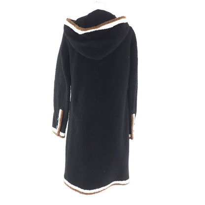 Chanel Lining Silk CC Logo Chain Button Hooded Mouton Coat Black — view 3