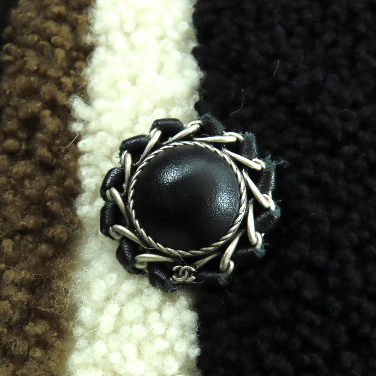 Chanel Lining Silk CC Logo Chain Button Hooded Mouton Coat Black — view 6